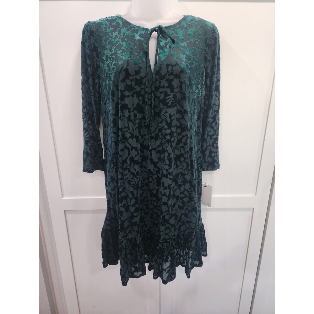 HARPER ROSE Velvet Burnout Straight Dress With Ruffle Hem Green Dress Size 10